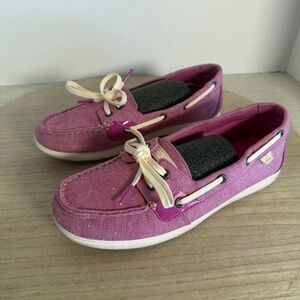 Sperry Women’s Pink Canvas Boat Shoes Moc Toe Deck Shoes Size 7.5W Wide